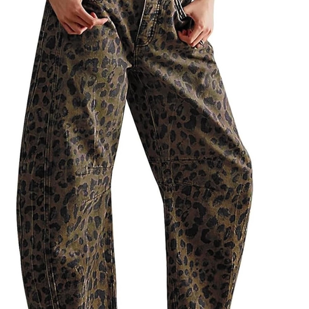 Leopard Print Barrel Jeans
